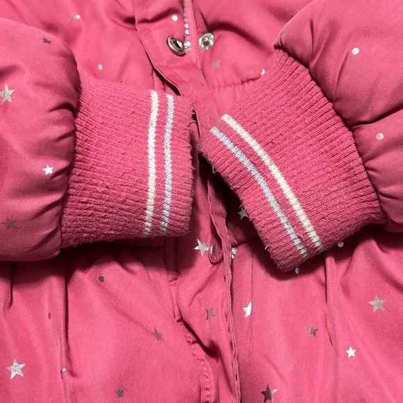 Nautica Girls Puffer Jacket Medium 8/10 Pink Gold Stars Hooded Winter Coat - Picture 9 of 10